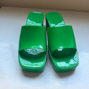 Green Block Heeled Mule Slides - Size 5, Never Worn